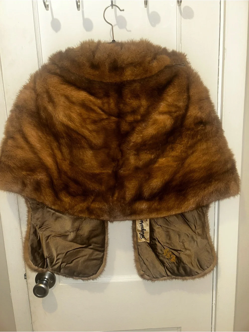 Vintage Schiaparelli Paris Hochschild Kohn Brown Fur Cape Stole Wrap